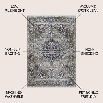 Alacati Ogee Medallion Washable Area Rug